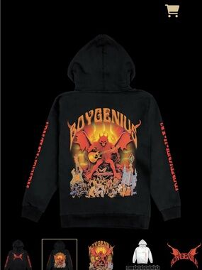 Black Graphic Hoodie - Black with Orange Print